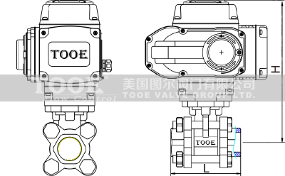 三片式電動螺紋球閥結構尺寸CAD圖紙 三片式電動螺紋球閥結構尺寸CAD圖紙
